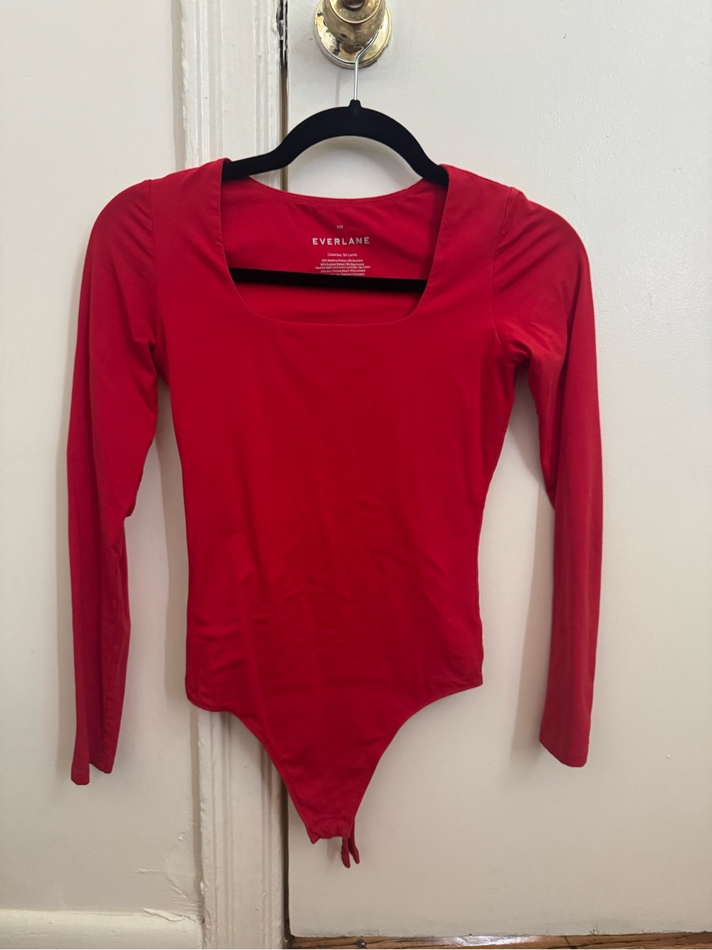 Everlane Red Long-Sleeve Square-Neck Bodysuit